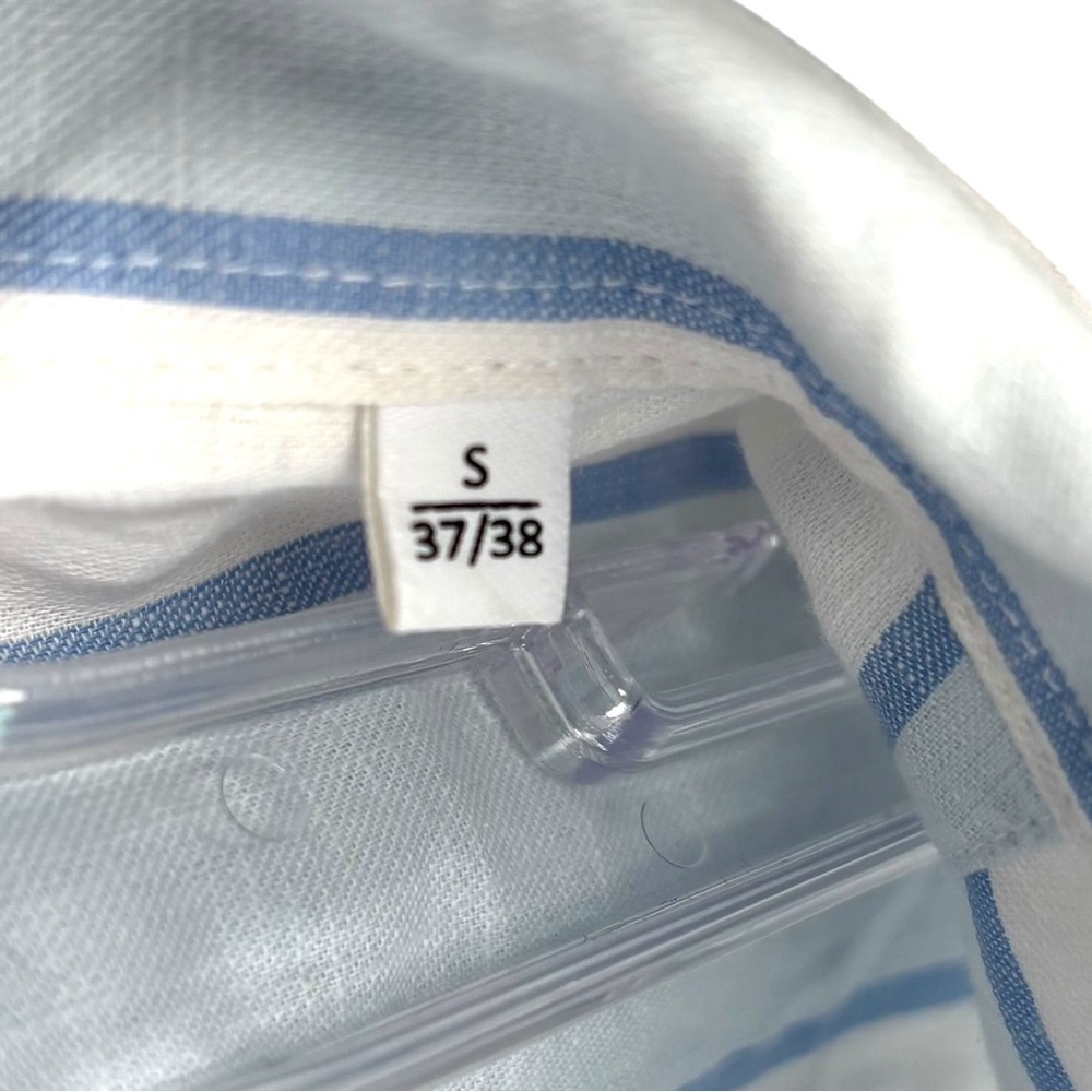 Lindbergh cotton/ linen Blue & White Striped Short Sleeve button Shirt sz. Small - Picture 6 of 12